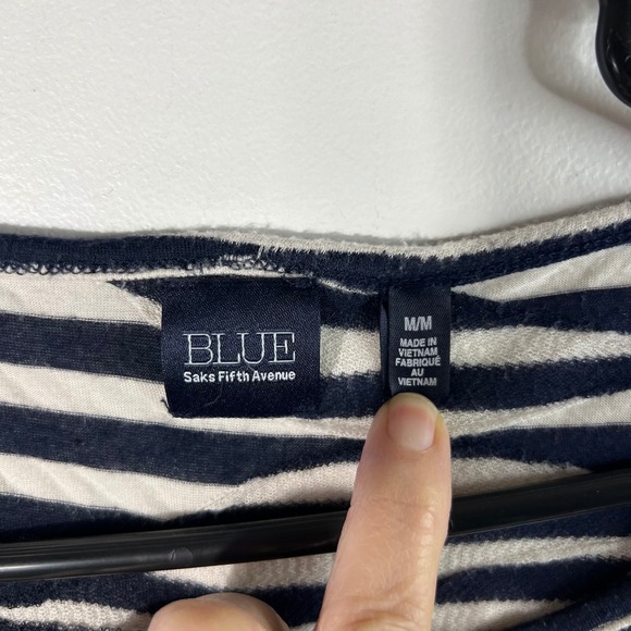 BLUE Saks Fifth Avenue Striped 3/4 Sleeve Top Women's‎ M/M Navy Cream - Picture 6 of 9